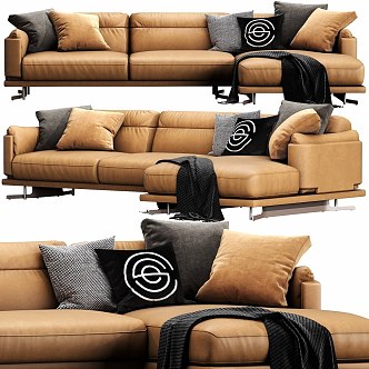 Brown leather corner sofa 3d model