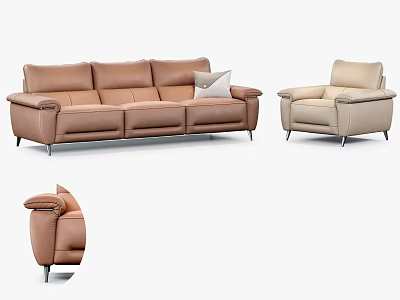 Modern Leather Sofa Set With Three Seater Sofa And Single Armchair In Neutral Tones 3d model