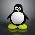 Penguin Toy Figure With Black Body White Belly Yellow Feet Big Eyes On Reflective Surface