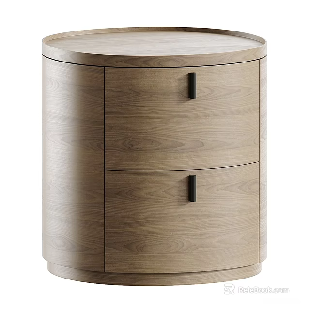 Modern Wooden Bedside Table With Two Drawers And Black Handles 3d model 