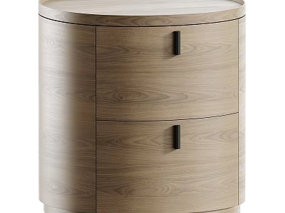 Modern Wooden Bedside Table With Two Drawers And Black Handles 3d model