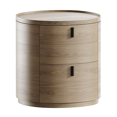 Modern Wooden Bedside Table With Two Drawers And Black Handles 3d model