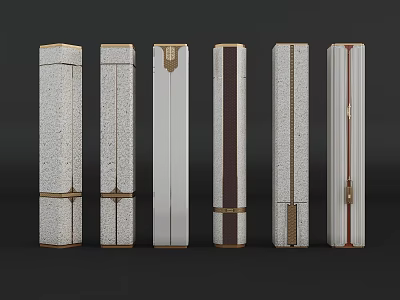Various Designed Columns with Stone Texture Metal Accents and Color Variations 3d model