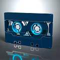 Synthwave Blue Cassette Tape With Glowing Rings Retro Musical Instrument Accessory Reflective Surface