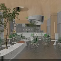 Modern Café Interior With Green Accents Transparent Chairs Round Pendant Light And Plants