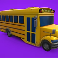 Yellow School Bus Exterior With Stop Sign Headlights And Purple Background