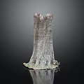 Wooden Stone Tree Stump Decorative Sculpture With Natural Green Base Accents