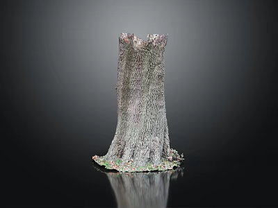 Wooden Stone Tree Stump Decorative Sculpture With Natural Green Base Accents 3d model