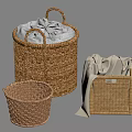 Woven Storage Baskets Set Round Square Natural Brown With Soft Gray Cloth For Home Organizing