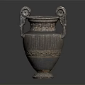 Antique Bronze Vase With Elephant Head Handles And Intricate Floral Carvings