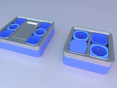 Practical Blue And Silver Divided Lunch Boxes With Multiple Compartments For Daily Use 3d model
