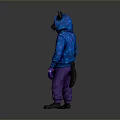 Character Wearing Cat Ear Hat With Starry Blue Hoodie And Purple Pants Tail