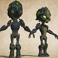 Game Movie Character Two Green Alien Plant Moss Skeleton Structure Standing Pose Design