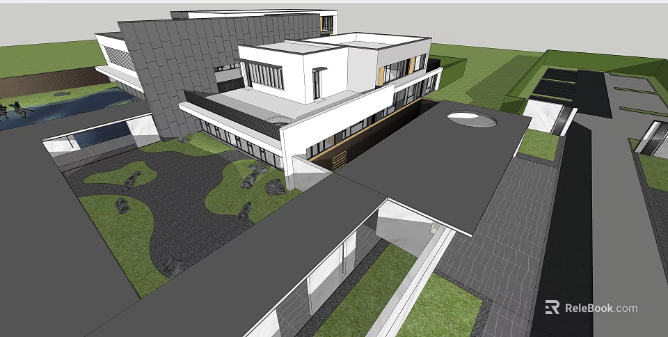 Modern Entrance Gate For Contemporary Building With Landscaped Garden And Geometric Design 3d model 