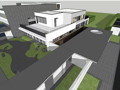 Modern Entrance Gate For Contemporary Building With Landscaped Garden And Geometric Design 3d model