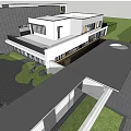 Modern Entrance Gate For Contemporary Building With Landscaped Garden And Geometric Design