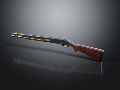Classic Hunting Shotgun With Wooden Stock And Metal Barrel On Dark Surface 3d model