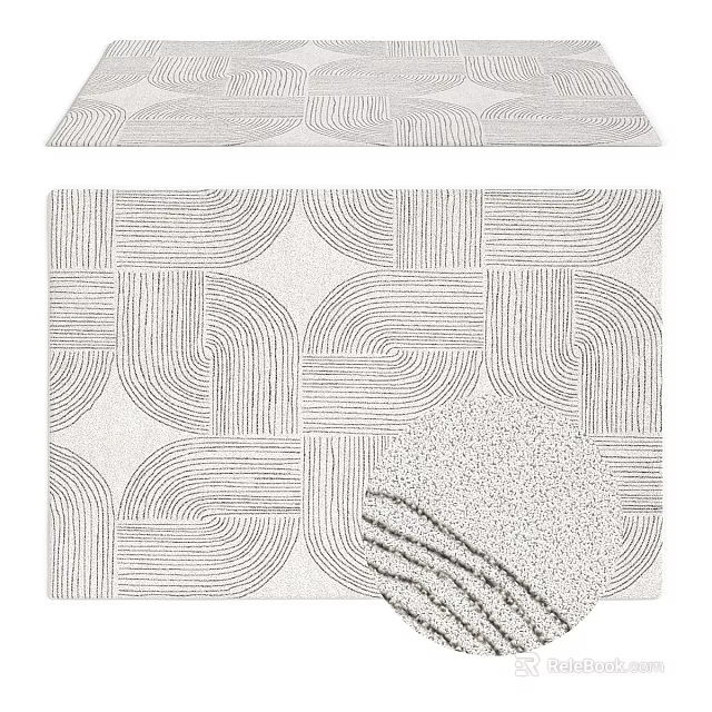 Square Rug With Geometric Pattern Abstract Lines And Wavy Design In Black And White 3d model 