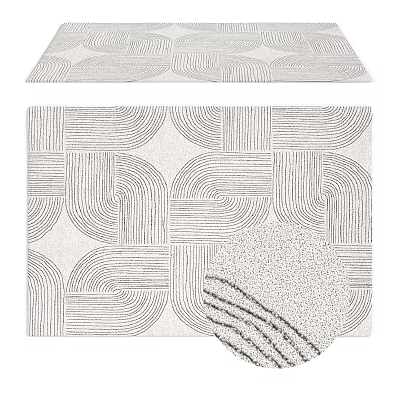 Square Rug With Geometric Pattern Abstract Lines And Wavy Design In Black And White 3d model