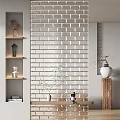 Modern Home Interior Partition Design With Glass Brick And Decorative Shelves