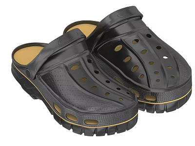 Black Clogs With Yellow Insole And Perforated Upper Non Slip Sole Design 3d model