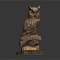 Detailed Bronze Owl Statue Perched On Open Book With Circular Base
