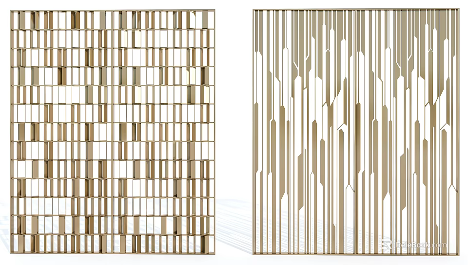 Modern Room Dividers With Geometric Patterns And Vertical Slats Irregular Design 3d model 