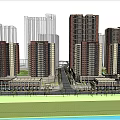 Modern High Rise Residential Complex With Surrounding Low Rise Buildings Street Parking And Green Space