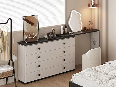 Modern Bedroom Interior With Dressing Table Drawers Mirror And Window Blinds 3d model