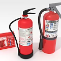 Fire Safety Equipment With Two Red Fire Extinguishers And Instruction Box 3d model