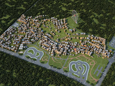 Aerial Planning of Residential Community With Green Spaces and Road Networks 3d model