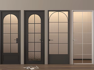 Swing Doors Featuring Various Designs Arched Tops And Glass Panels In Dark Light Colors 3d model