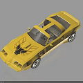 Yellow Classic Sports Car With Black Roof And Eagle Graphic On Hood