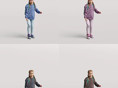 Girl Standing In Gray Background Wearing Different Colored Knitted Sweater And Pants 3d model