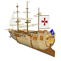 Classic Wooden Sailing Ship with Multiple Masts Colorful Flags and Detailed Deck