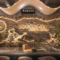 Oriental Tea Pastry Shop Interior With Wall Art Plants Lighting And Tables