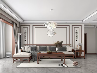 New Chinese Style Guest Restaurant Living Room Dining Room Sofa Coffee Table Combination TV Cabinet Background Wall Restaurant Wine Cabinet 3d model