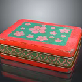 Vintage Red Decorative Storage Box With Pink Flower Pattern Green Background And Golden Edges