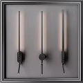 Three Slim Modern Wall Lamps With Black Bases Mounted On Framed Panel