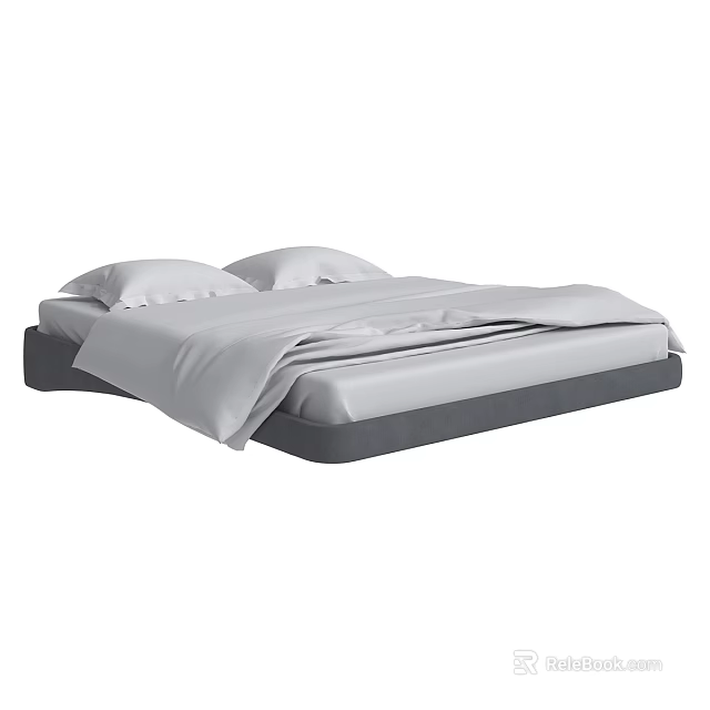 Modern Double Bed With White Linens Pillows And Sleek Frame 3d model 