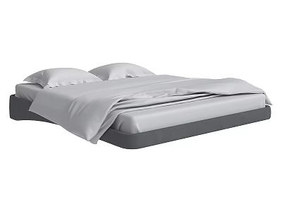 Modern Double Bed With White Linens Pillows And Sleek Frame 3d model