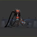 Small Character Standing On High Platform With Red Giant Mech In Sci Fi Setting 3d model