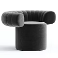 Modern Brown Velvet Single Seater Sofa With Curved Armrests And Cylindrical Base