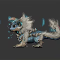 Cute Mythical Game Movie Character With Blue Eyes Horns White Blue Fur And Glowing Particles
