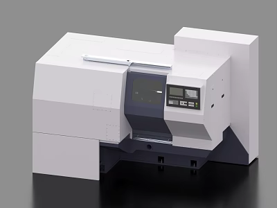 Industrial CNC Lathe Machine With White Body Control Panel And Digital 3d model