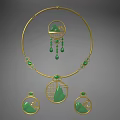 Elegant Jewelry Collection Featuring Gold Inlaid Jade Sapphire Stones Necklaces Earrings Vintage Design