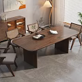 Modern Wooden Dining Table Set With Woven Back Chairs Sideboard Abstract Painting Floor Lamp