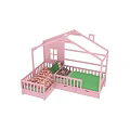 Pink House Shaped Kids Bed With Green Mattress And Storage Drawers