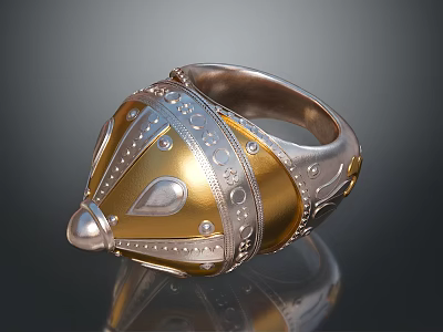 Elegant Gold And Silver Ring With Decorative Studs And Ornate Pattern For Daily Use 3d model