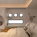 Modern Hotel Room Interior With Cozy Bed Decorative Painting Tent Rug And Hanging Lights